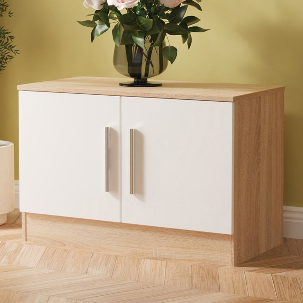 Crowndale Contrast 2 Door White Matt and Bardolino Oak Compact Storage Unit Ready Assembled Image 1