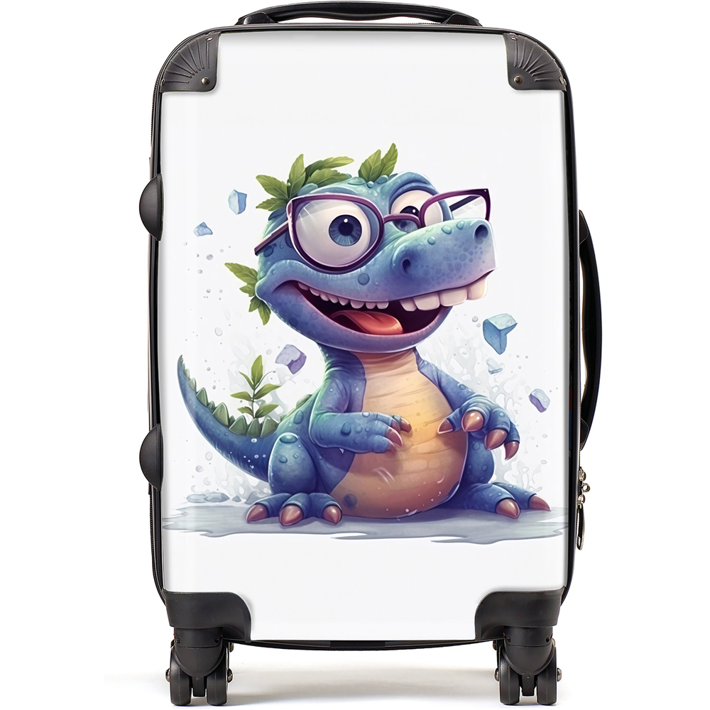 Warren Reed Designer Cabin Happy Dinosaur with Glasses Suitcase Image 1