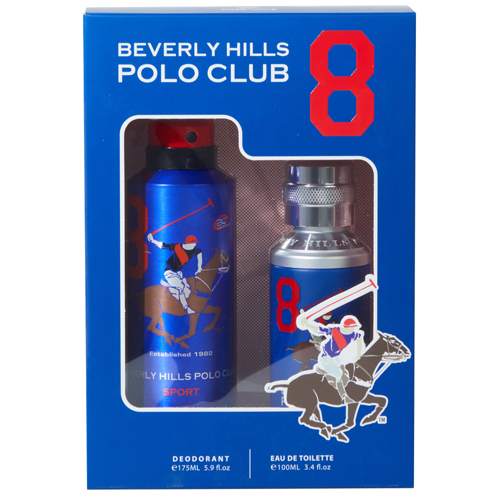 Beverly Hills Polo Club Mens Eight Blue Eau De Toilette and Deodrant 175ml Gift Set Image