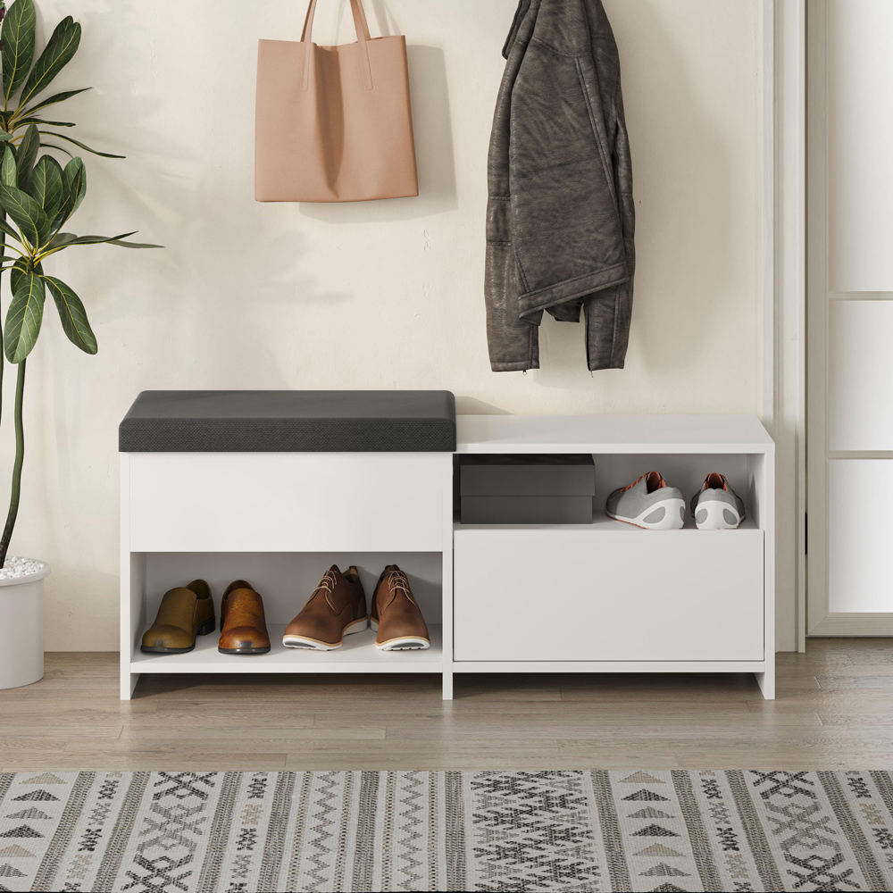 Decortie Filux 2 Shelf Single Door White Shoe Bench Image 4