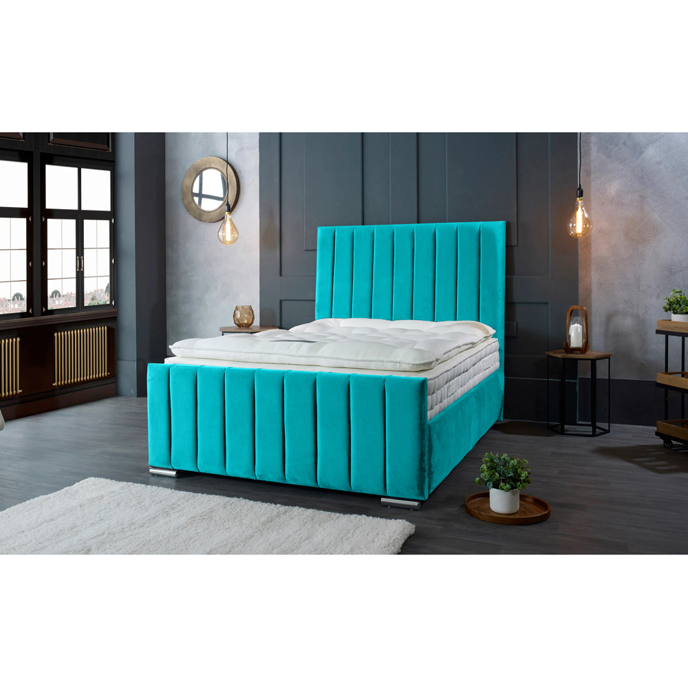 Eleganza Home Redding Double Teal Plush Velvet Bed Frame with Headboard Image 5