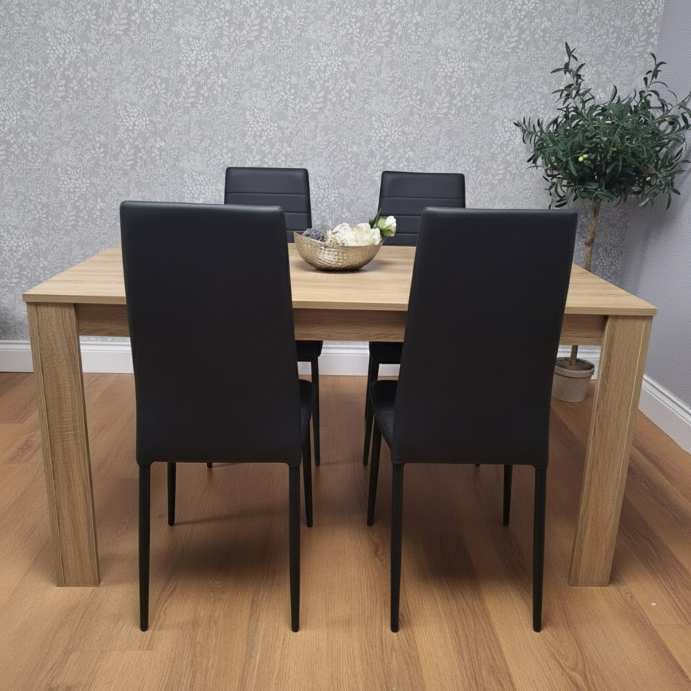 Kosy Koala 4 Seater Faux Leather Dining Table Set Oak Effect and Black Image 1