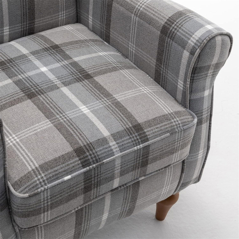 Furniture One Grey Check Fabric Wing Back Fireside Armchair Image 3