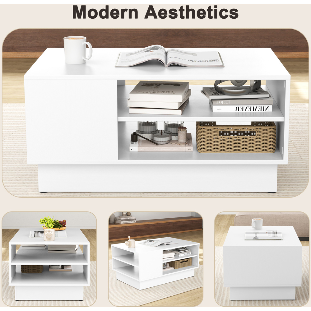 Costway 2 Shelf White Rectangle Coffee Table Image 7