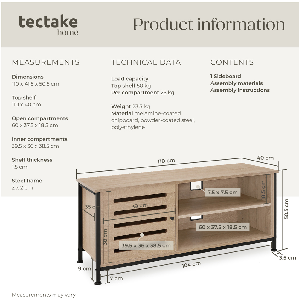 Tectake Galway Single Door 2 Shelf Sonoma Oak TV Stand Image 9
