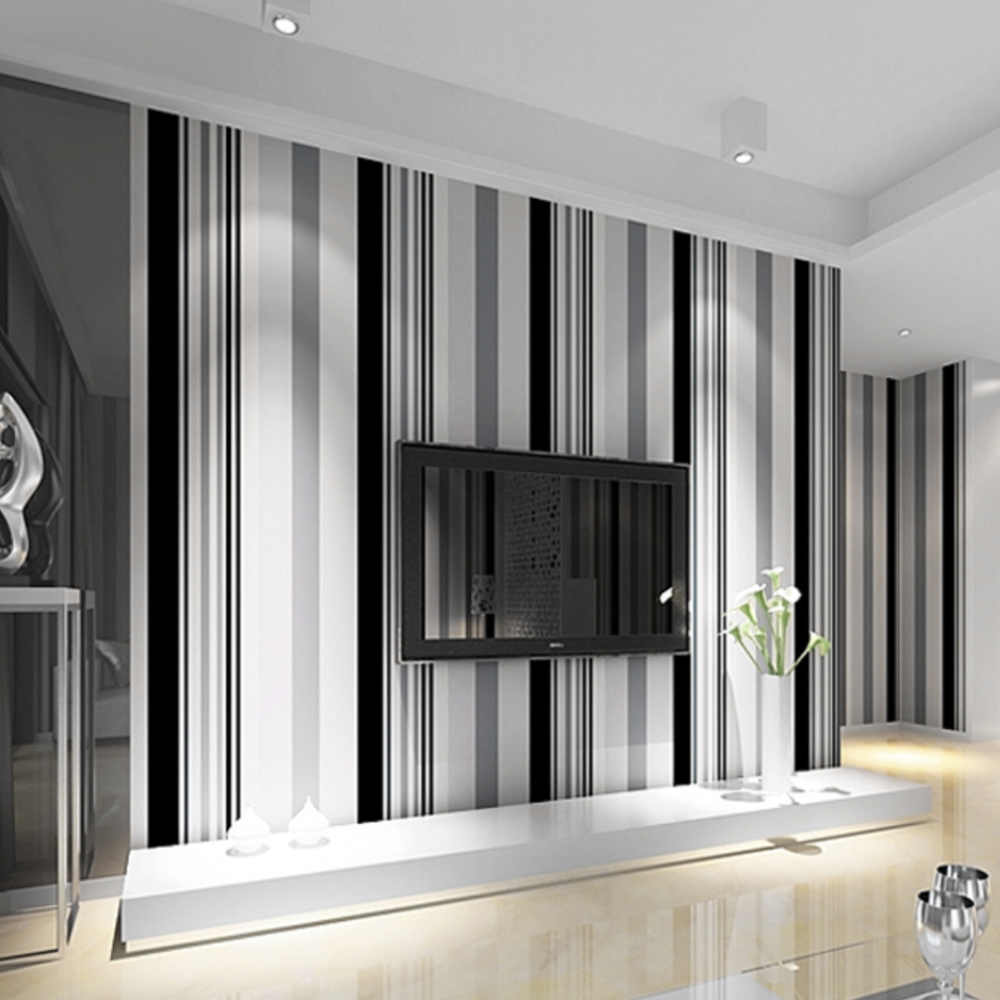 Living and Home Striped Grey and Black Non-Woven Wallpaper Image 2