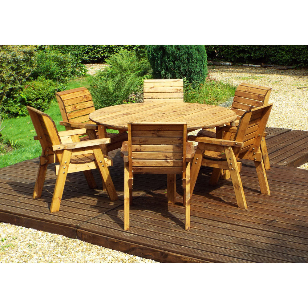 Charles Taylor Solid Wood 6 Seater Round Outdoor Dining Set with Red Cushions Image 5