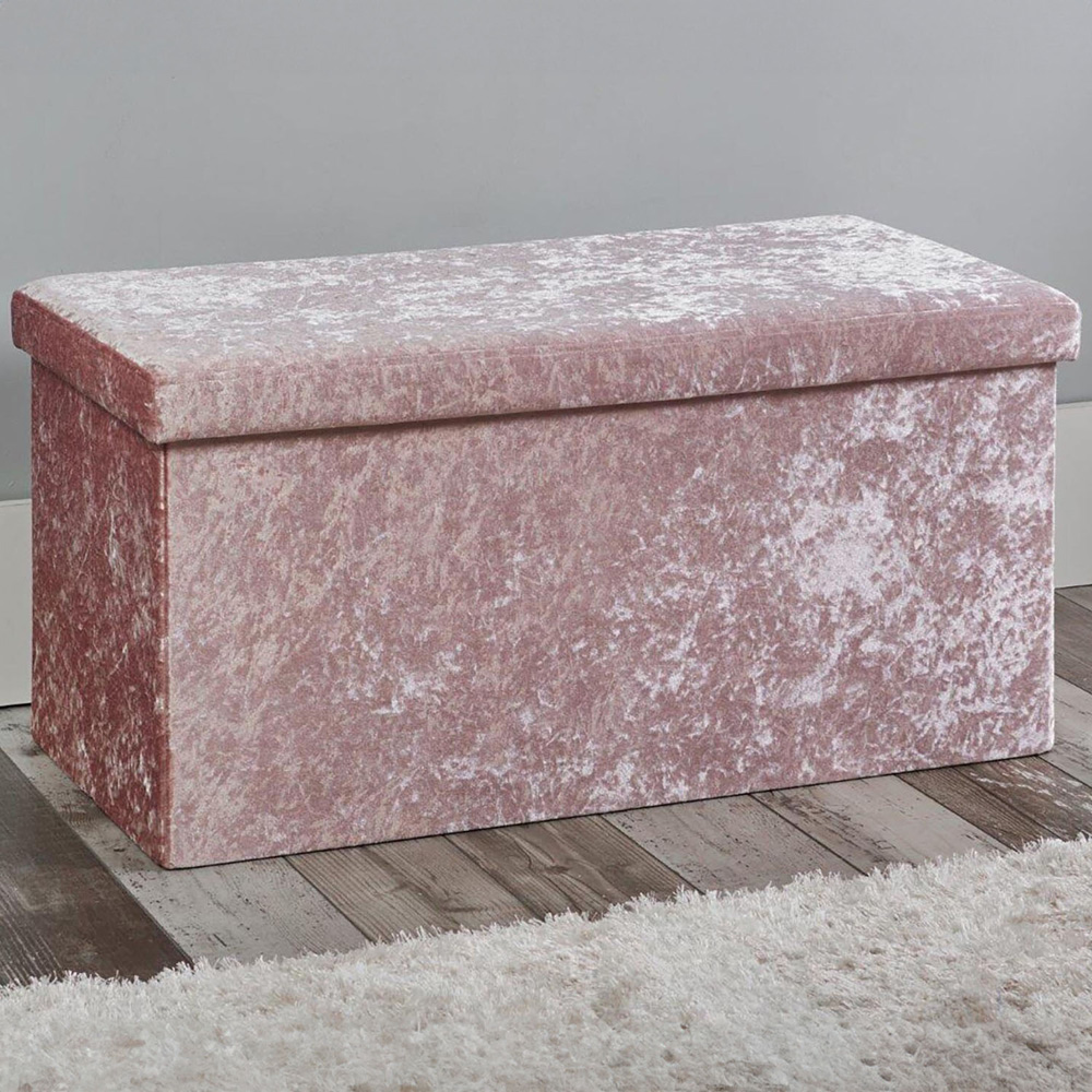 Seville Pink Crushed Velvet Storage Trunk Image 1