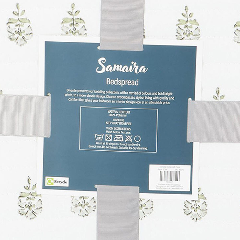 Samaira Printed Bedspread White and Sage Image 6