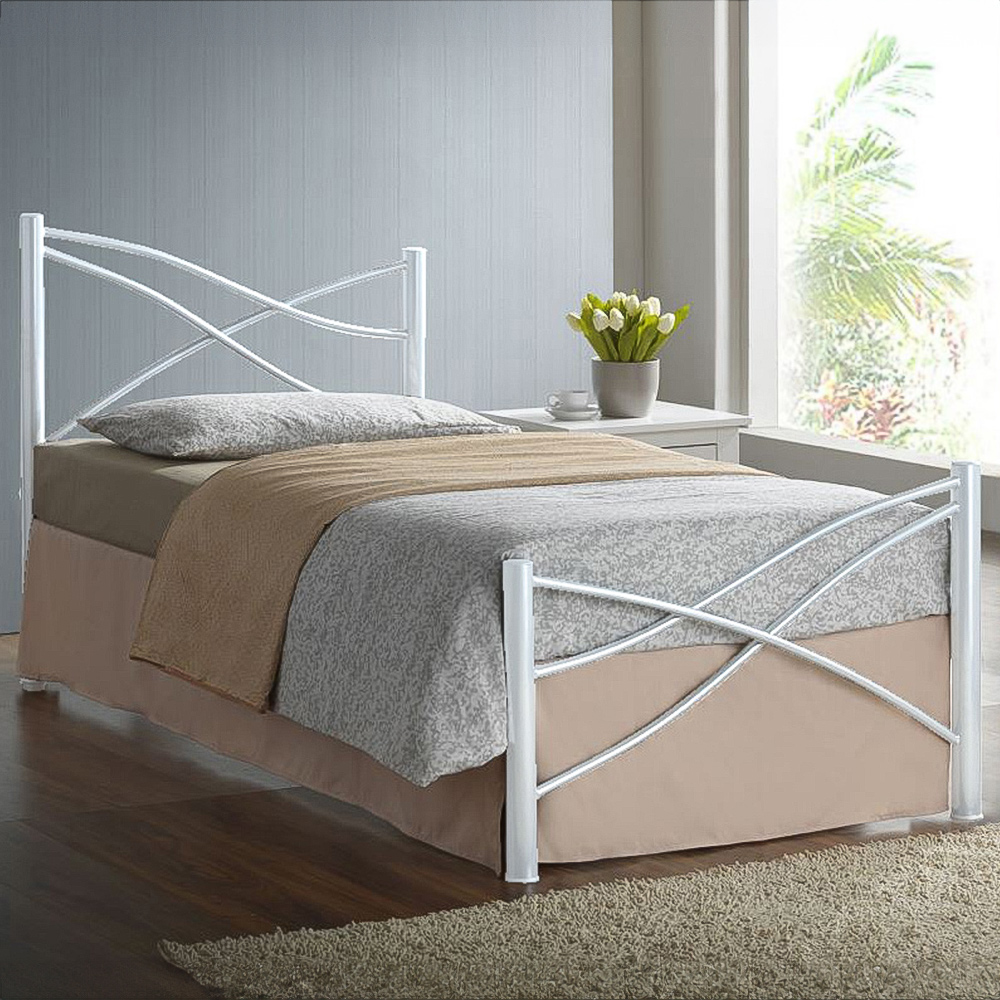 Brooklyn Single White Metal Bed Frame Image 1