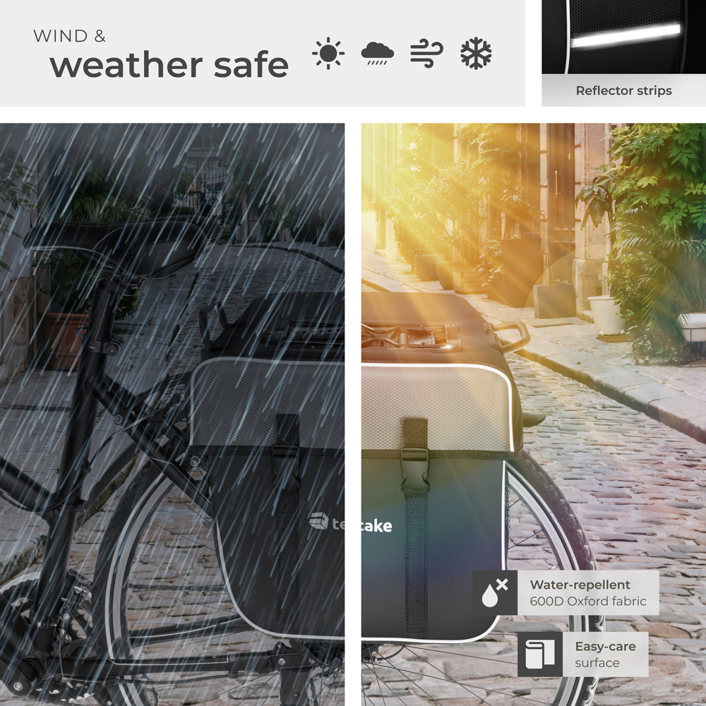 tectake Large Cycle Pannier Bag with Reflective Strips 35L Image 6