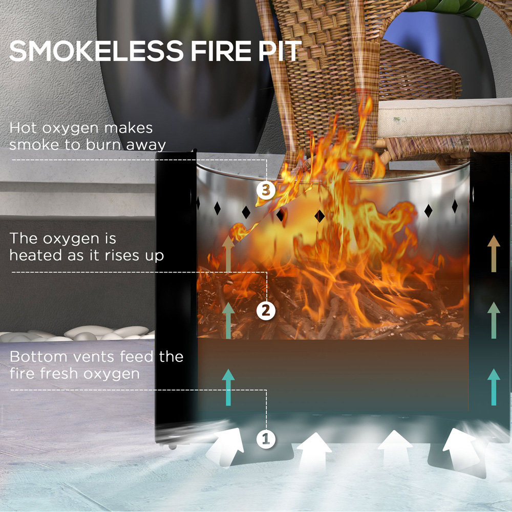 Outsunny Black Round Metal Bonfire Stove with Poker Fire Pit Image 8