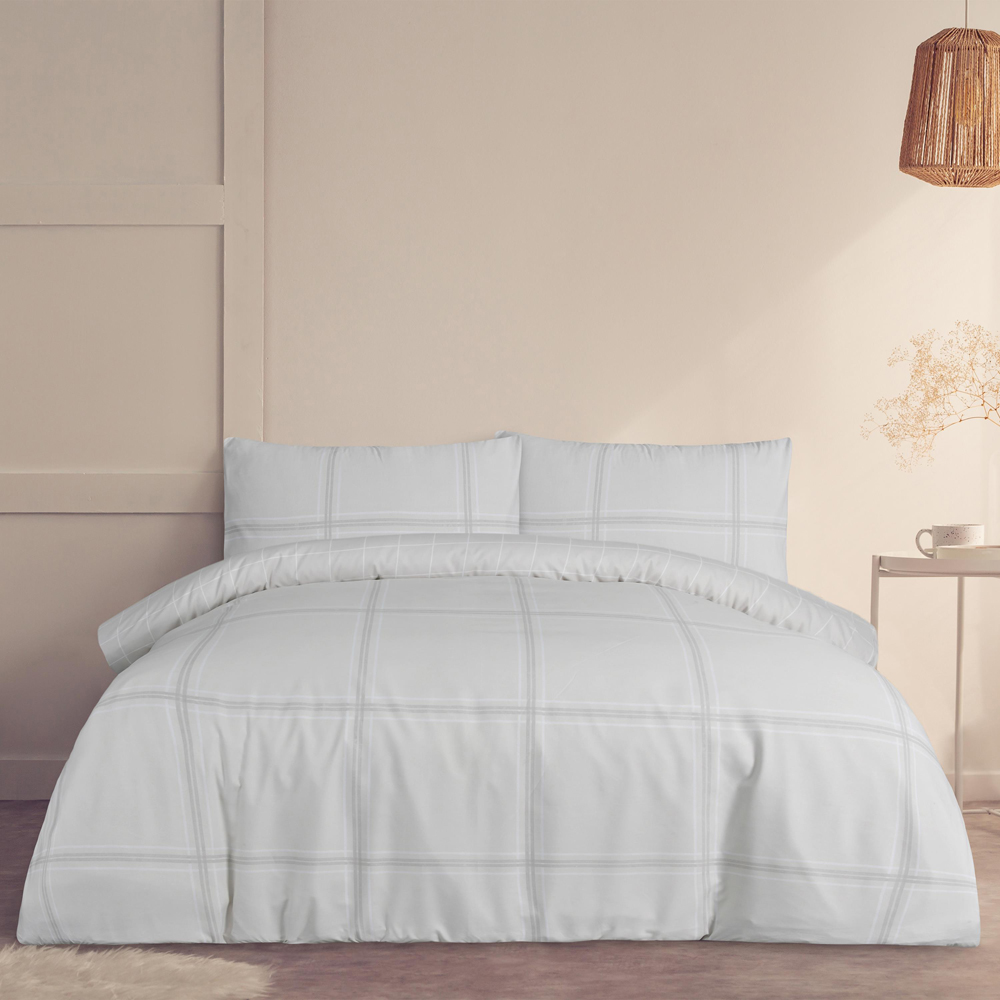 Smart Living Double Natural Linear Check Reversible Duvet Cover Set Image 1