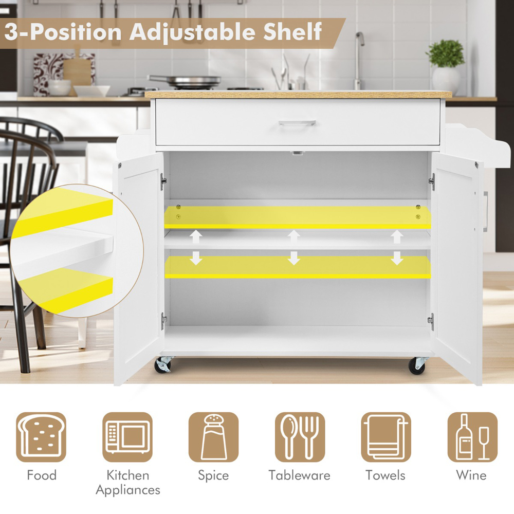 Costway 2 Door Single Drawer Single Shelf White Rolling Kitchen Storage Trolley Image 4