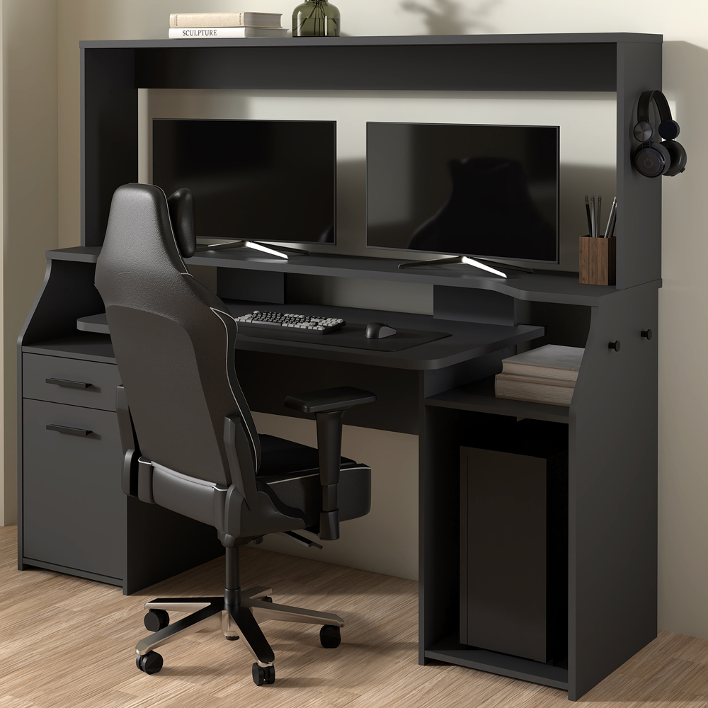 Florence Function Plus Single Door Single Drawer Desk Black Image 1