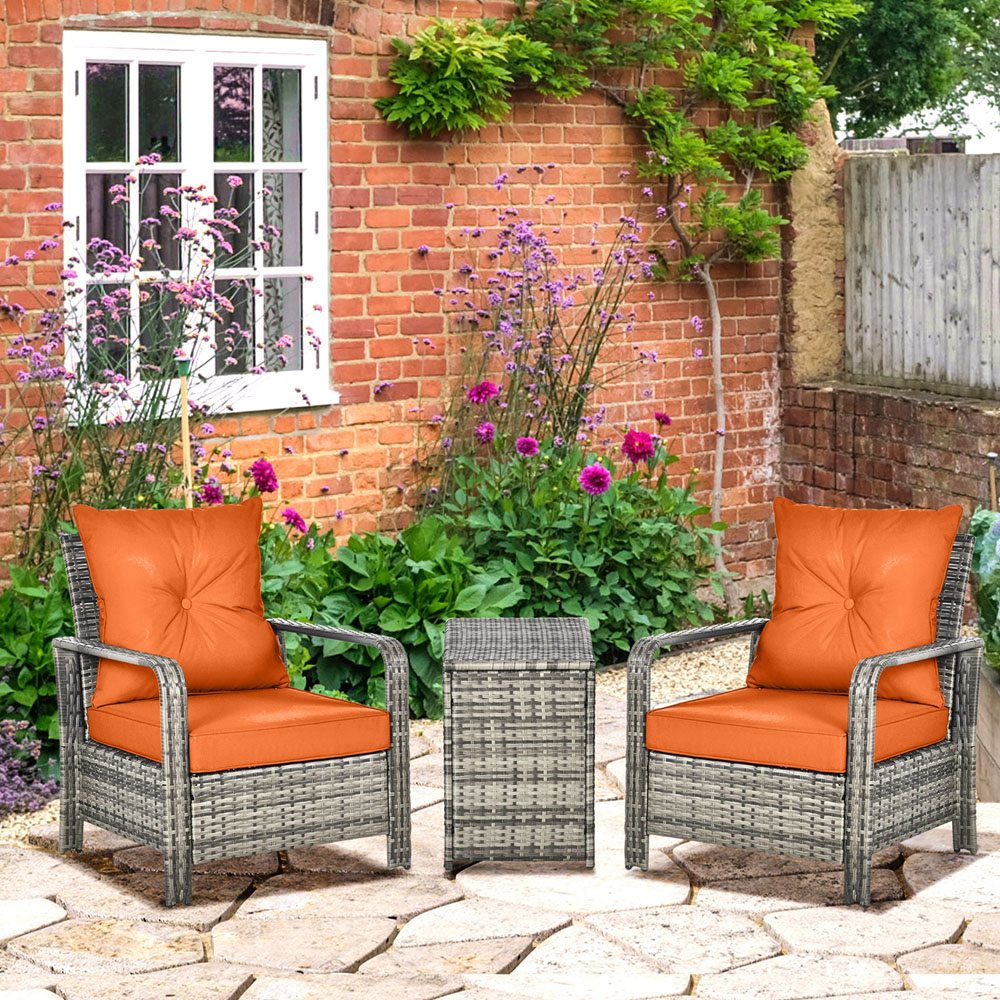 Outsunny 2 Seater Orange Rattan Lounge Set with Storage Image 1