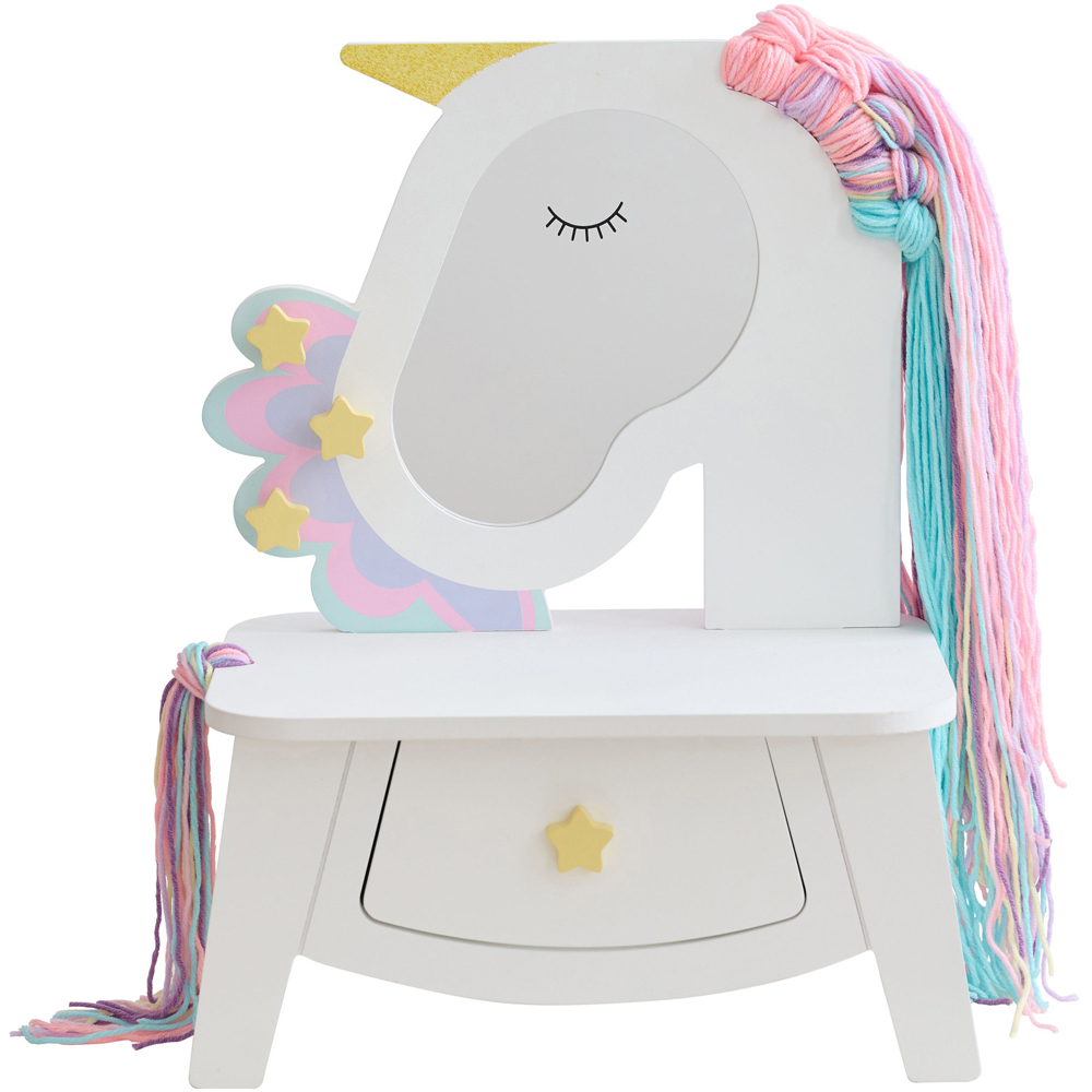 Teamson Kids Dreamy Unicorn White Tabletop Vanity with Real Wool Hair Image 3