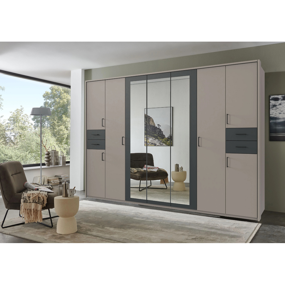 TJ'S Vegas 7 Door 4 Drawer Sahara Grey Mirrored Wardrobe Image 7