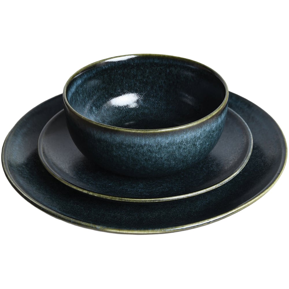 12 Piece Ayano Reactive Glaze Dinner Set - Black Image 1