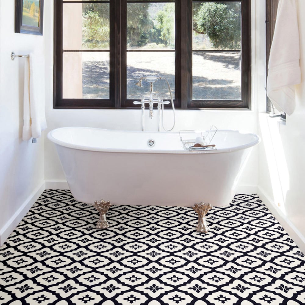 Floorpops Comet Black and White Peel and Stick Floor Tile 30.48 x 30.48cm 10 Pack Image 1