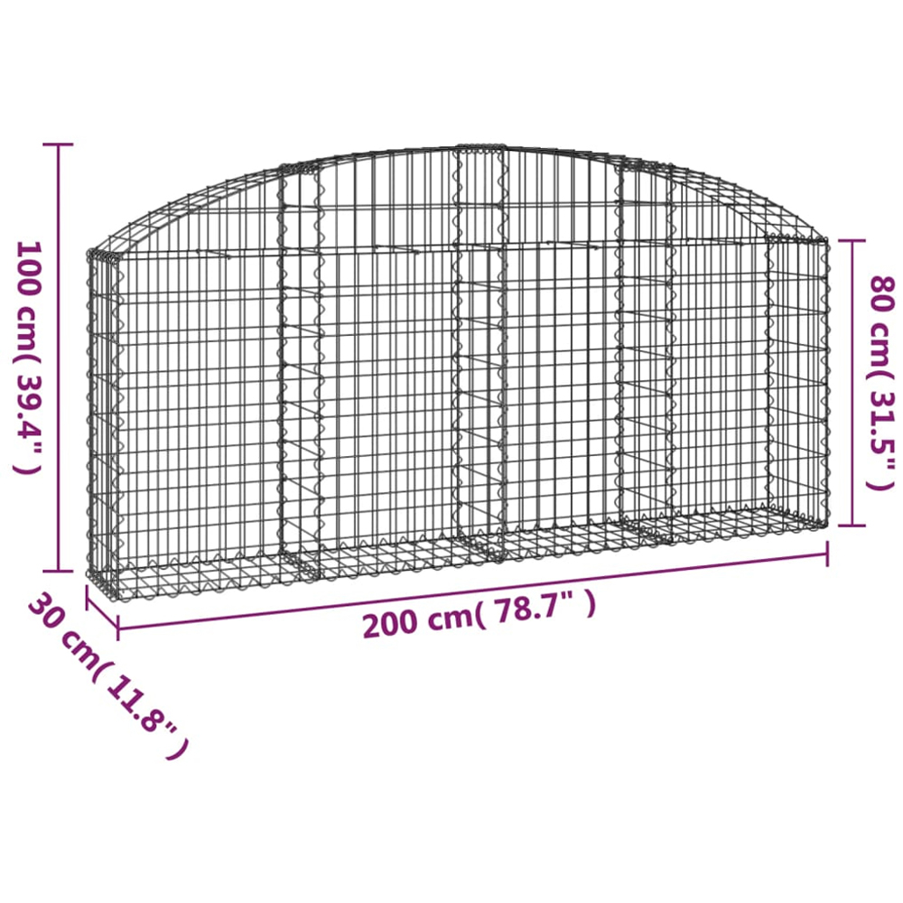 vidaXL Silver Galvanised Iron Arched Gabion Basket 200 x 30 x 80/100cm Image 4