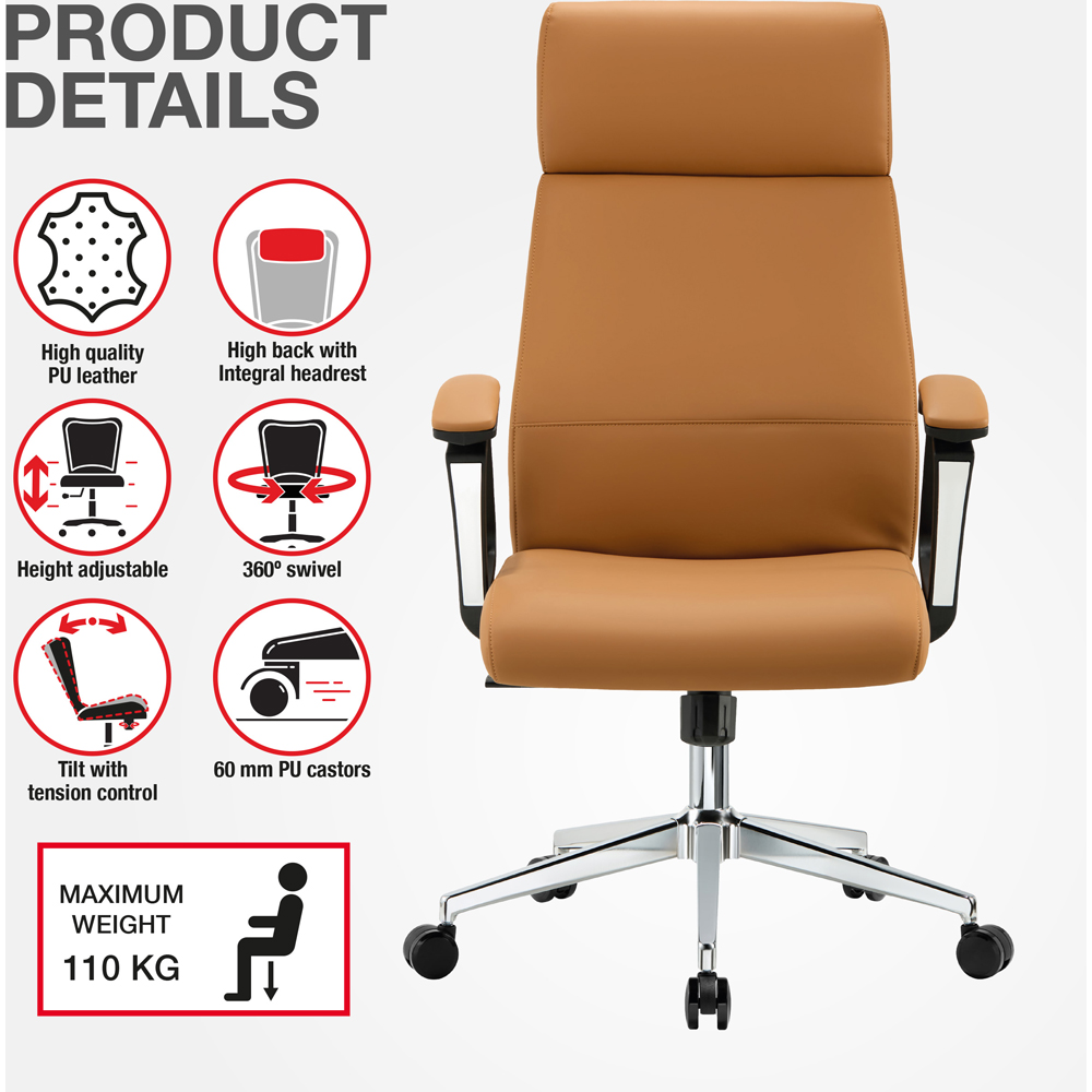 TTAP Tan Faux Leather High Back Executive Office Chair Image 8