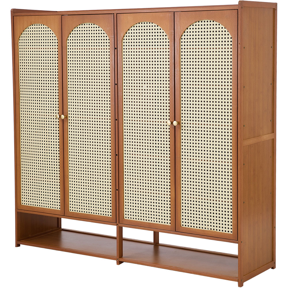 Living and Home 4 Door Single Open Shelf Brown Rattan Shoe Cabinet Image 2