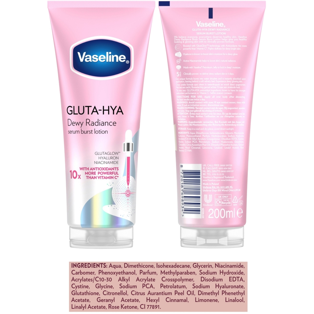 Vaseline Gluta-Hya Dewy Radiance Serum Burst Perfecting Body Lotion 200ml 6 Pack Image 8