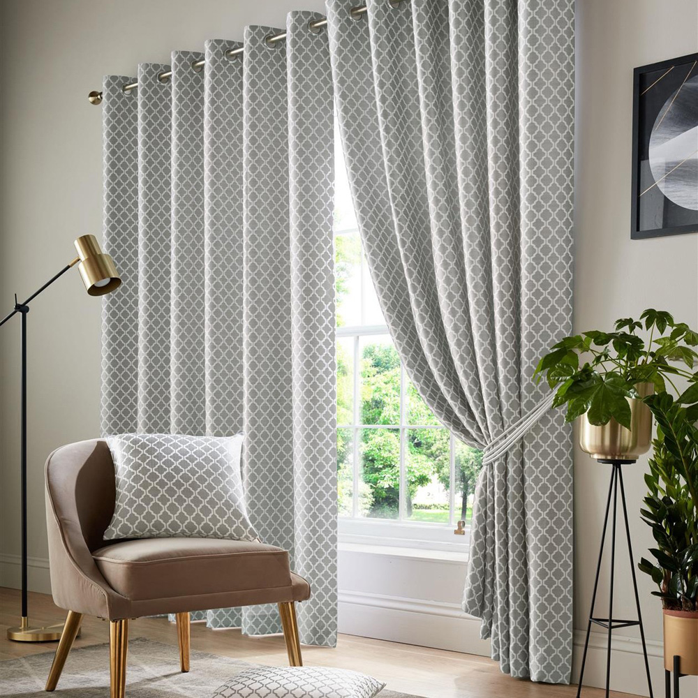 Alan Symonds Wold Silver and White Ring Top Eyelet Curtains 228cm x 274cm Image 1