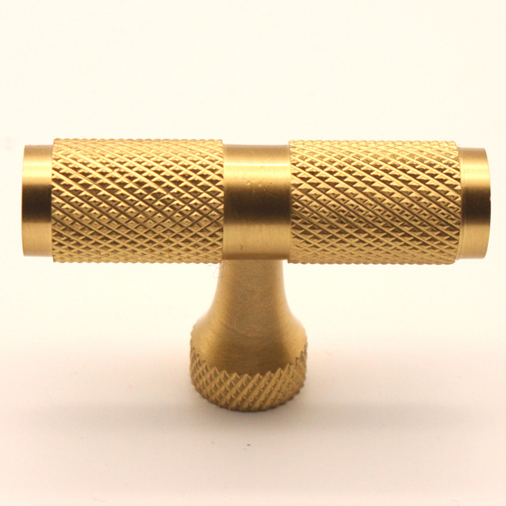 Spira Brass Satin Brass Knurled T-Bar Pull Cupboard Handle Image 4