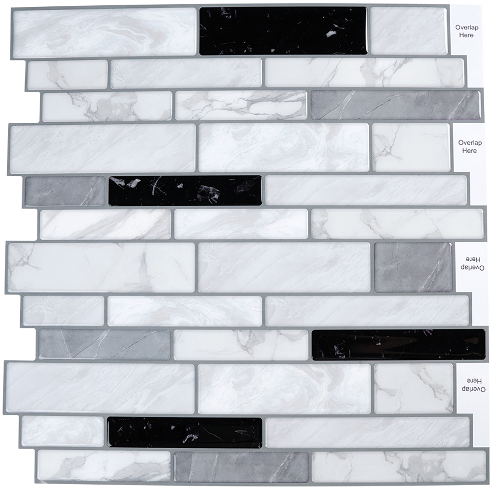 Living and Home Brick Effect White and Black Self Adhesive Wall Sticker 10 Pack Image 3