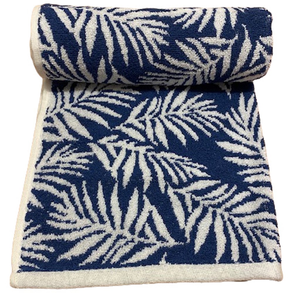 Bellissimo Botanical Turkish Cotton Navy Bath Towel Image 1
