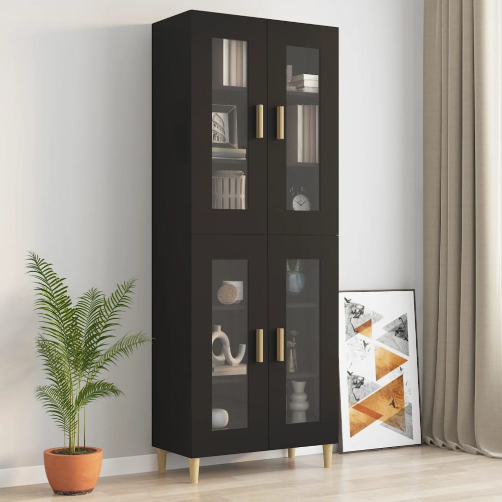 vidaXL 2 Glass Door 3 Shelf Black Hanging Wall Cabinet Image 9