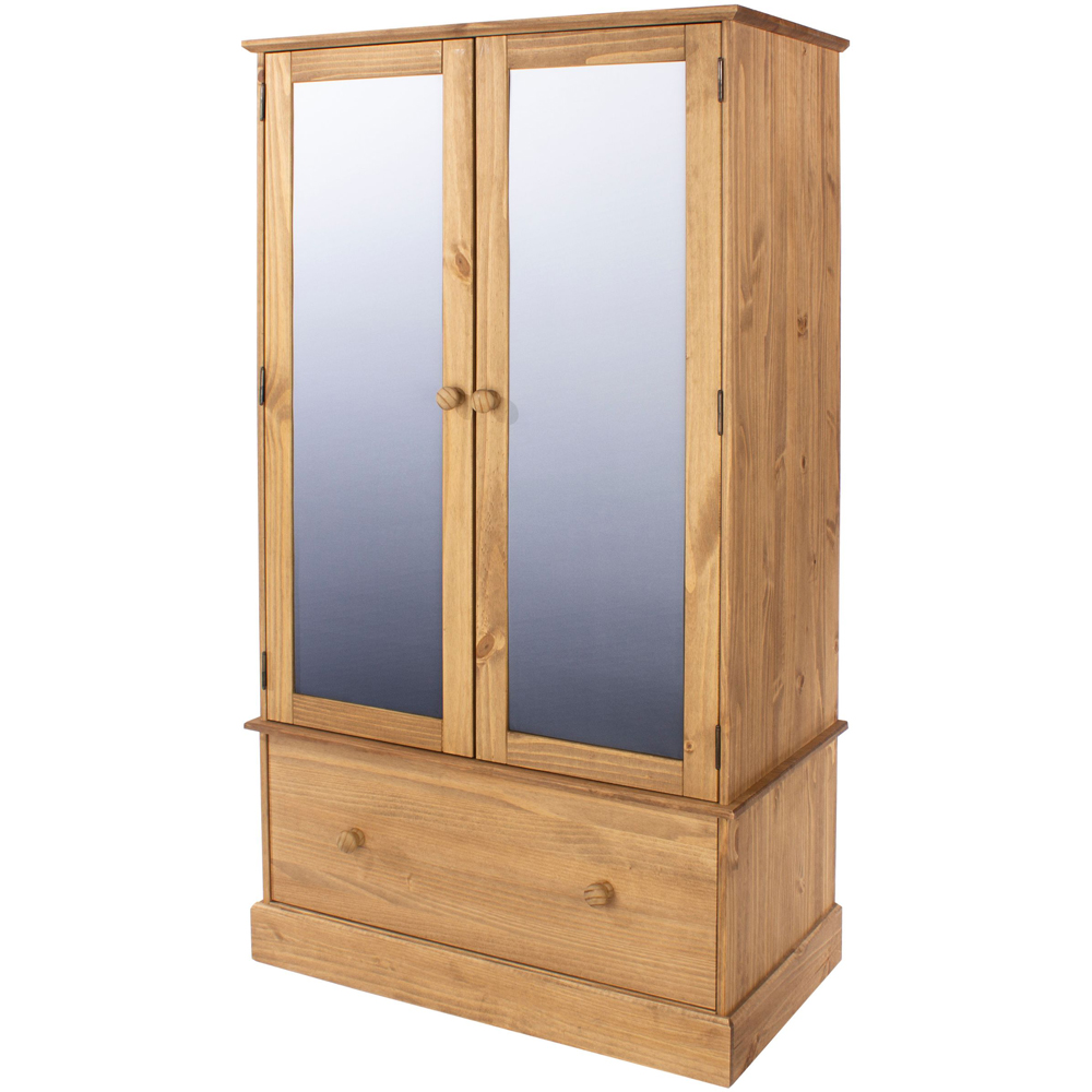 Core Products Cotswold 2 Door Single Drawer Pine Wood and MDF Mirror Wardrobe Image 2
