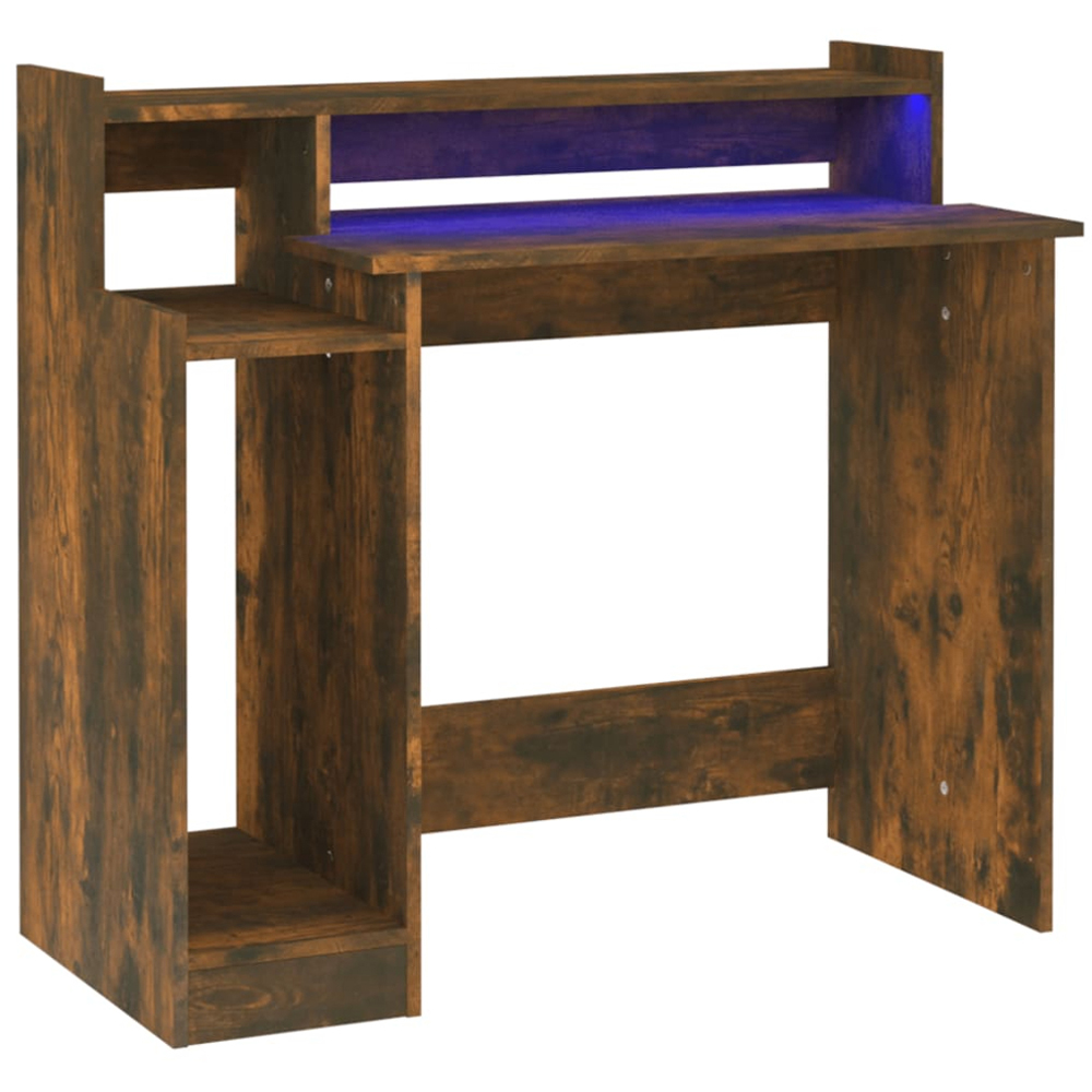 vidaXL 3 Shelf LED Computer Desk Smoked Oak Image 2