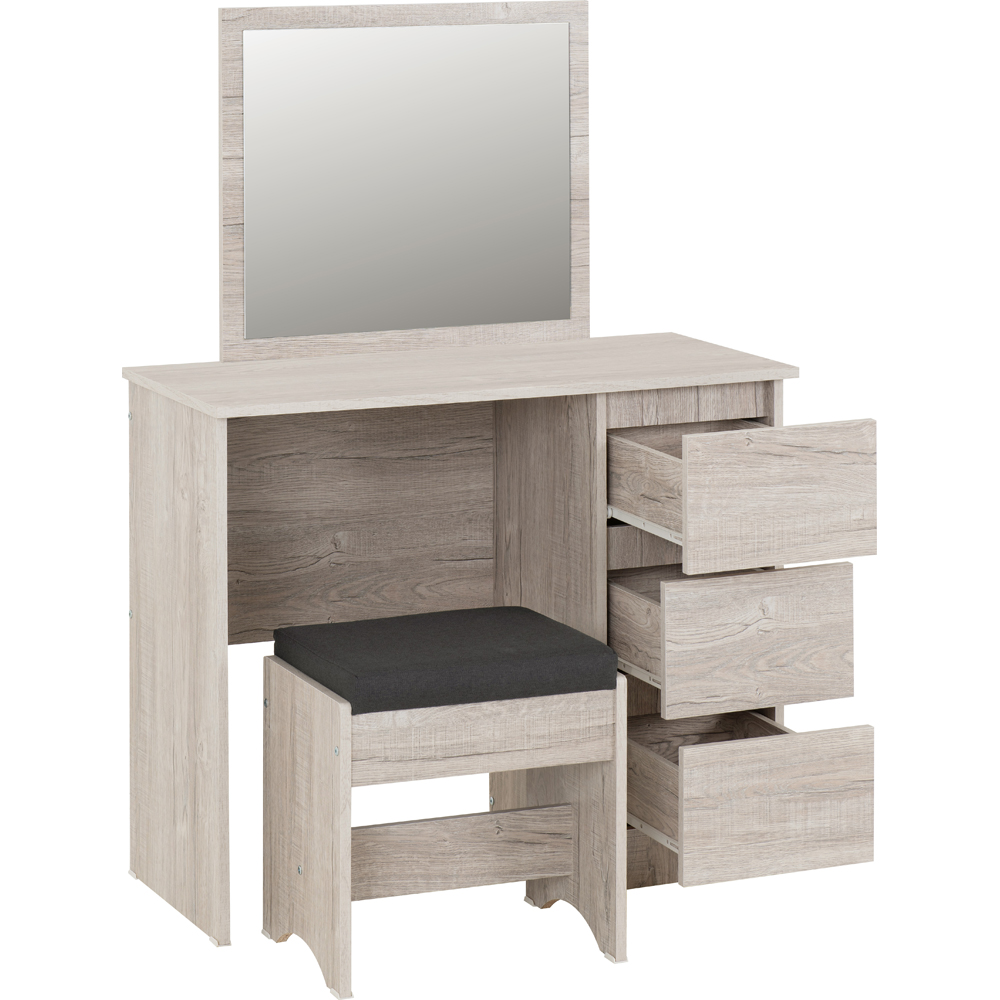 Seconique Malvern 3 Drawer Urban Snow Dressing Table with Steel Fabric Stool Image 5