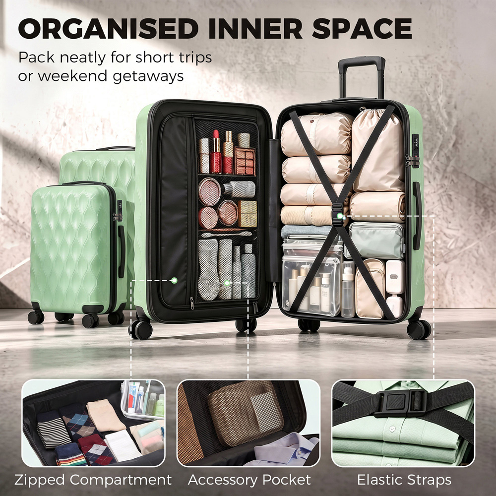 HOMCOM Set of 3 Green Hard Shell Luggage Suitcase with TSA Lock Image 3