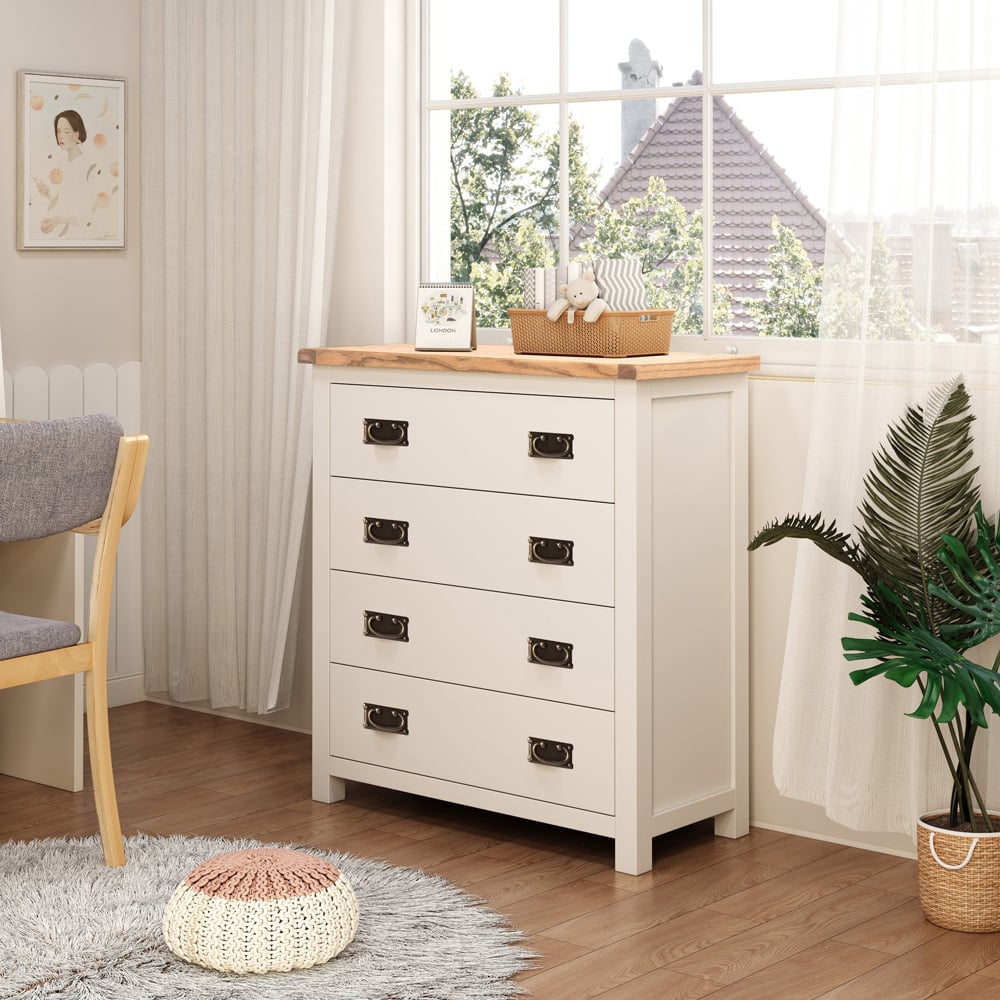 Lovere 4 Drawer Off White Chest of Drawers with Brass Drop Handles Image 8