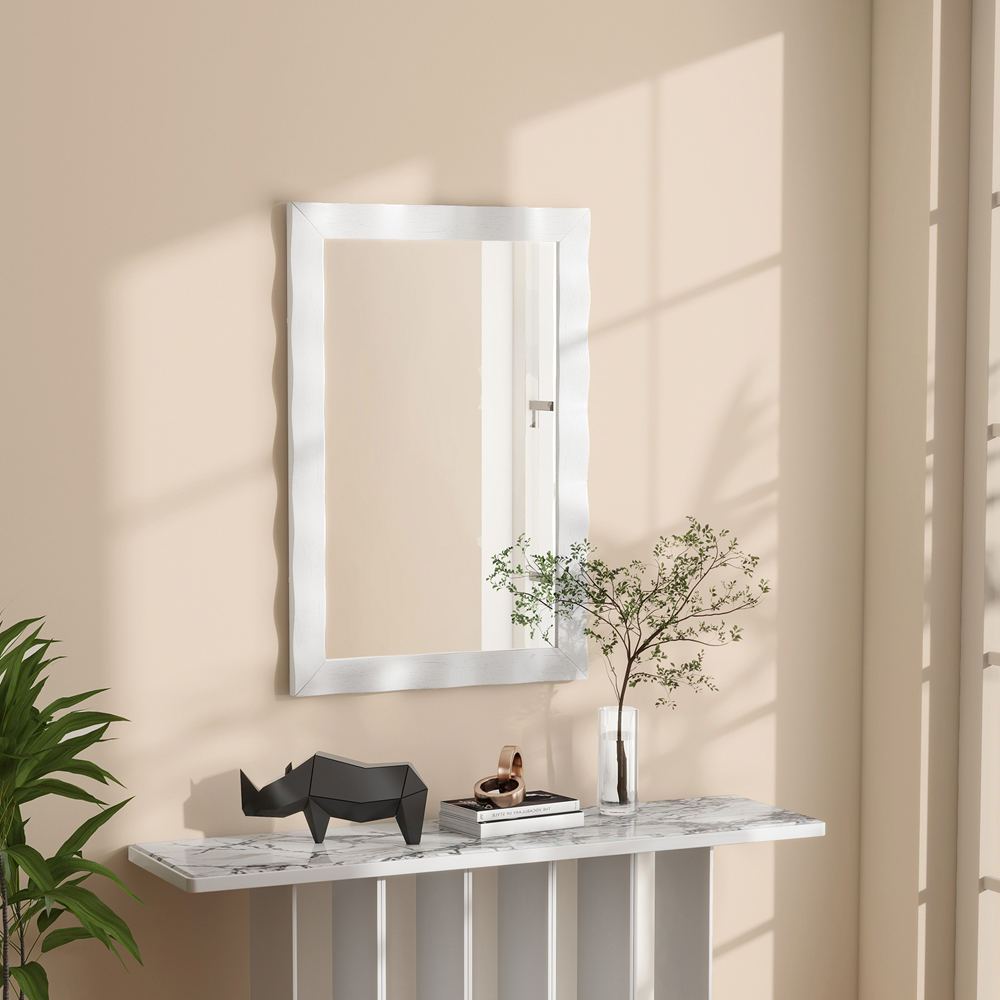 Costway White Rubberwood Rustic Style Wall Mirror 106 x 71cm Image 4
