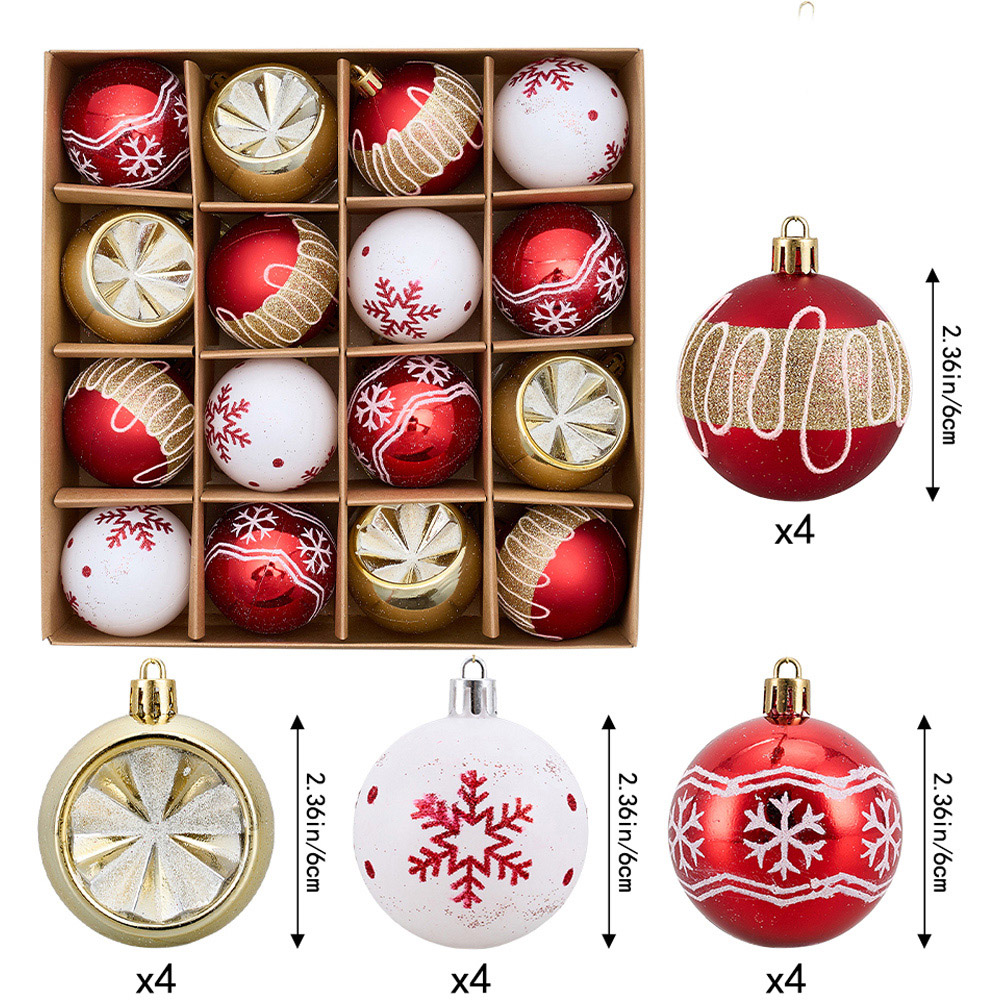 Living and Home 16 Piece Red White and Gold Christmas Bauble Set with Storage Box Image 9