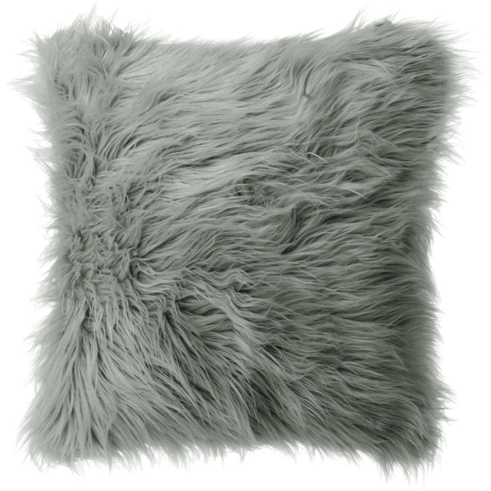 Living and Home Grey Square Fluffy Faux Fur Throw Cushion Cover 45 x 45cm Image 1