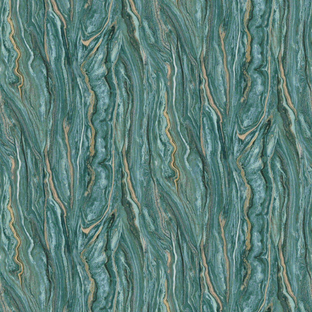 Galerie Elle Decoration Marble Teal and Gold Wallpaper Image 1