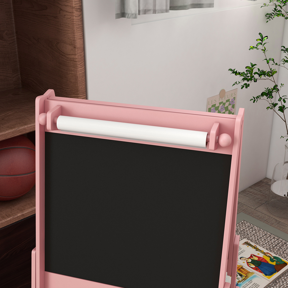 Tommy Toys 3-in-1 Kids Pink Animal Theme Double Sided Easel with Paper Roll and Storage Image 5