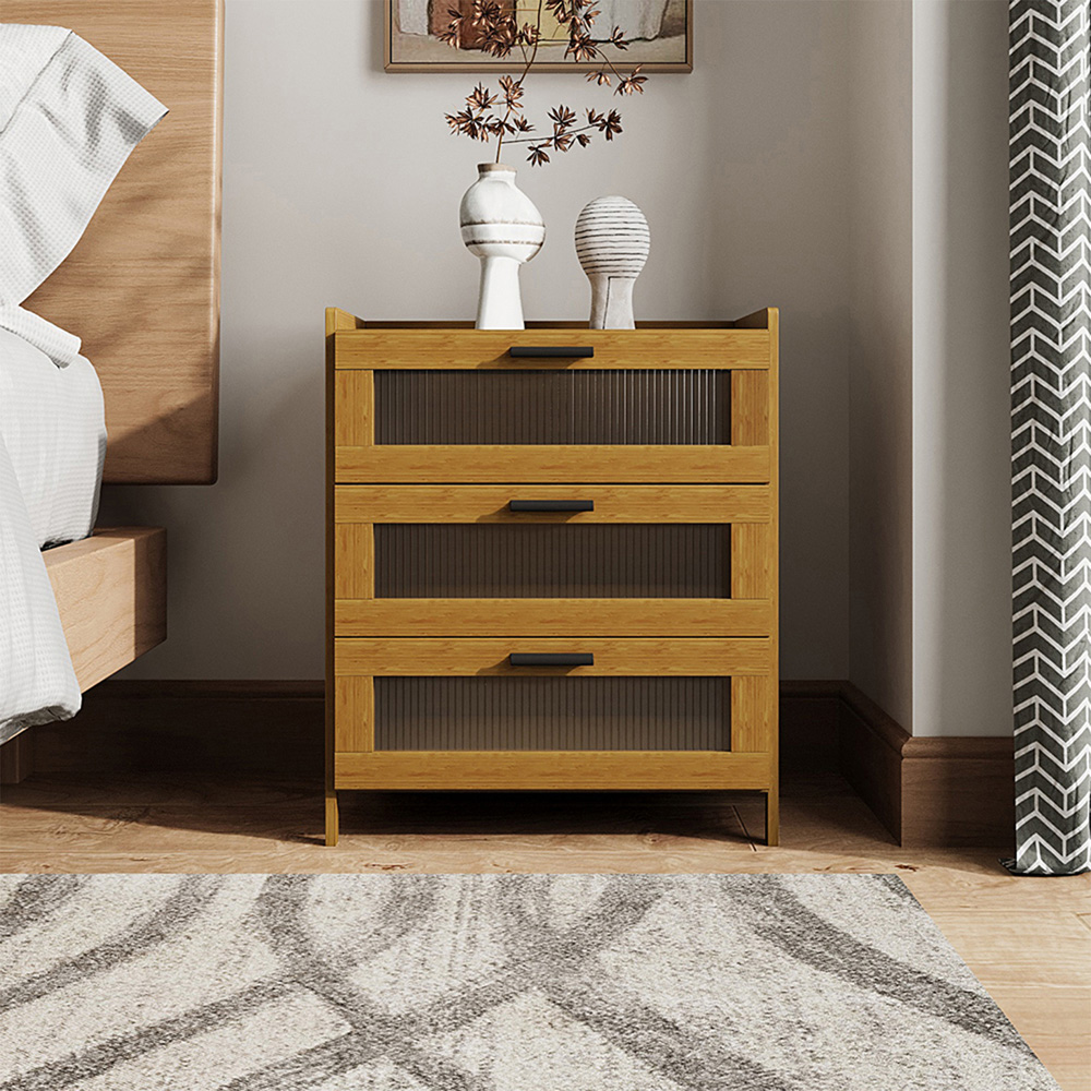 Living and Home 3 Drawer Tawny Acrylic Panel Bedside Table Image 7