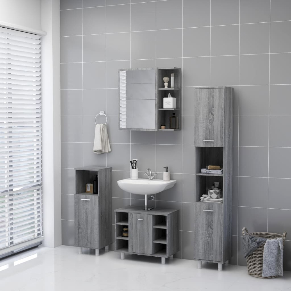 vidaXL Single Door 3 Shelf Grey Mirror Bathroom Cabinet Image 8