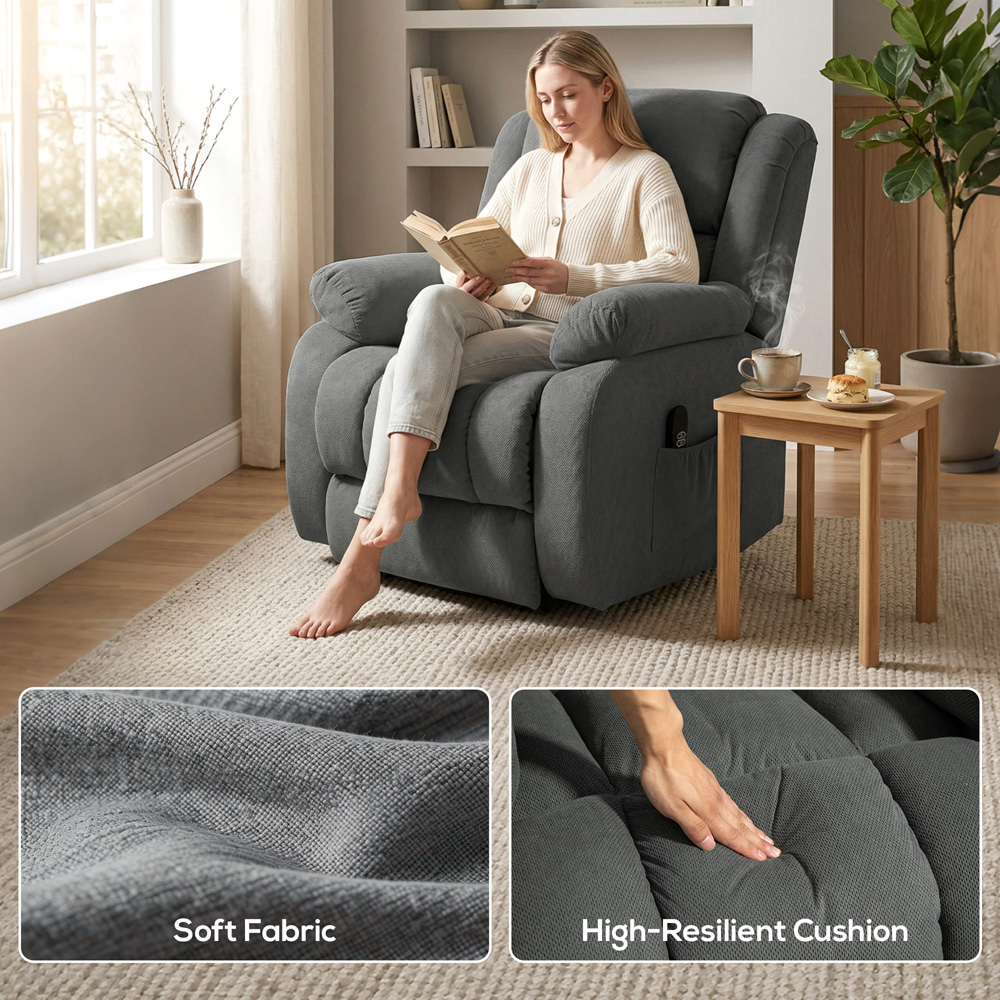 Portland Grey Velvet Power Lift Recliner Massage Chair with Remote and USB Port Image 5