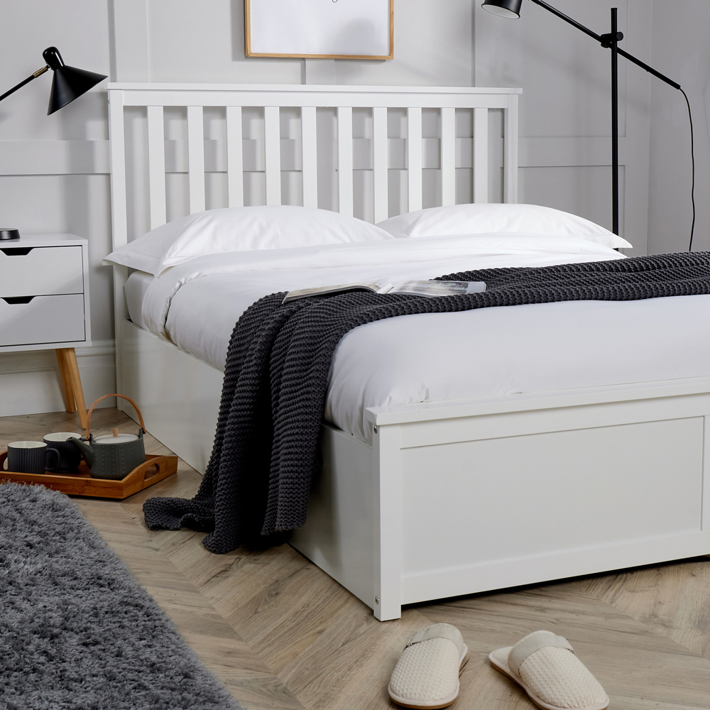 Home Source Florida Double White Wooden Ottoman Bed Frame Image 6