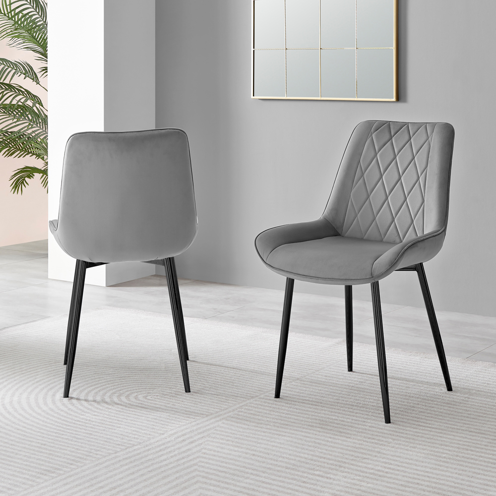 Furniturebox Cesano Set of 2 Grey and Black Velvet Dining Chair Image 6