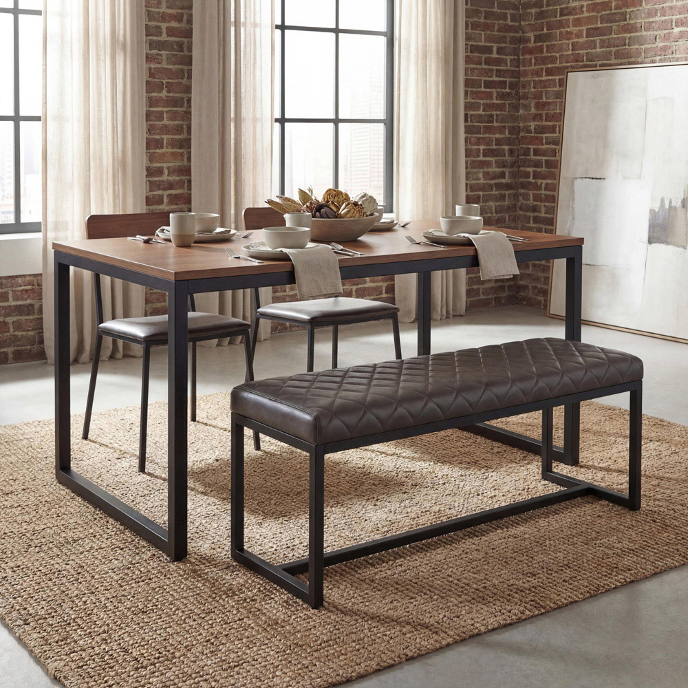Portland Lennox Brown Cross Stitch Dining Bench Image 8