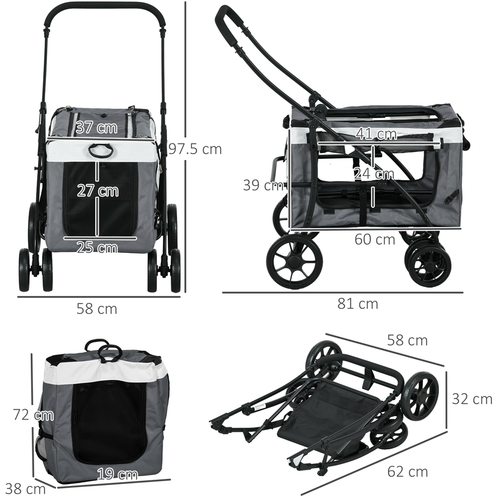 PawHut Grey Foldable Pet Stroller with Detachable Carrier Image 7